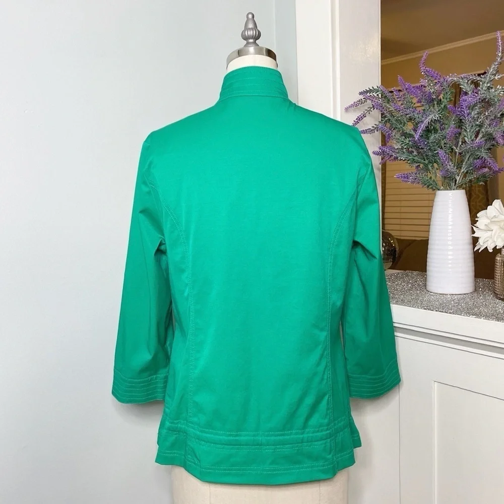 Chico’s 3/4 Sleeve Zip Front Vinny Jacket in Vivid Green Spring Jacket - Picture 6 of 11